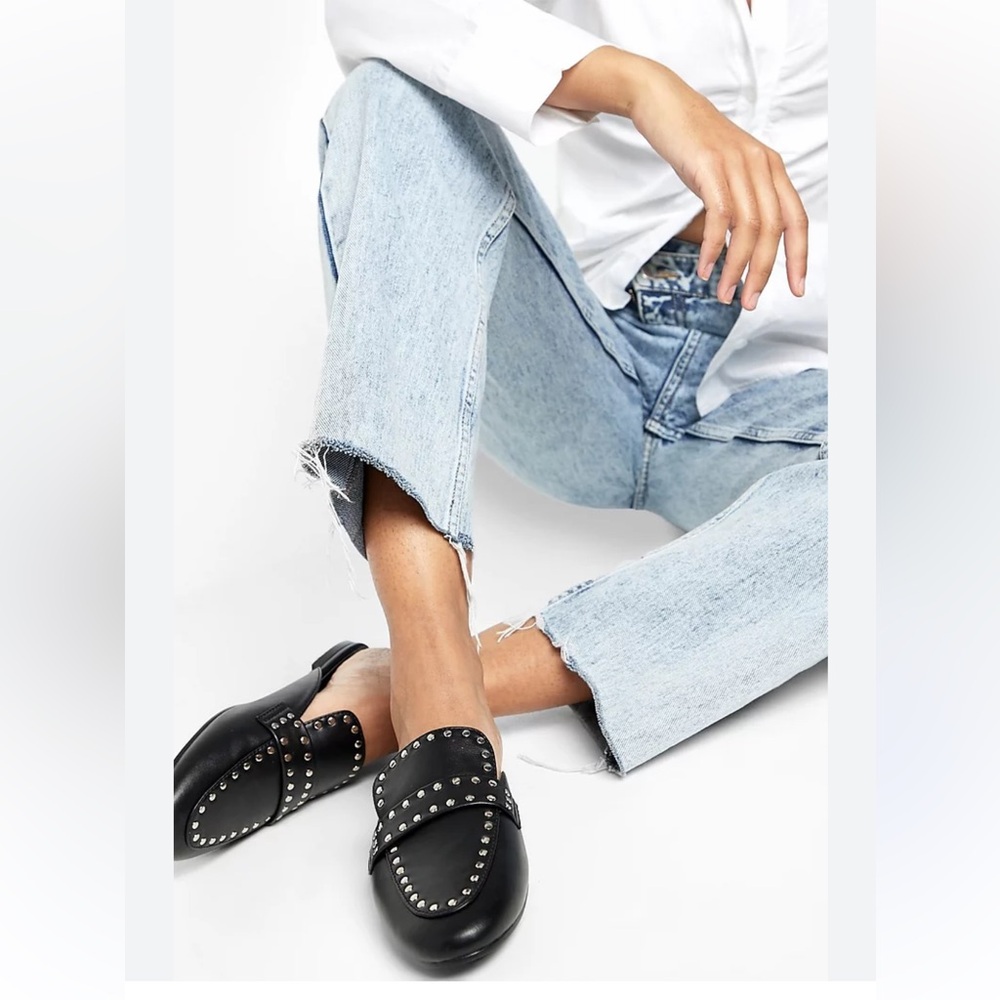 ZARA Black‎ Flat Studded Loafers. Size 38